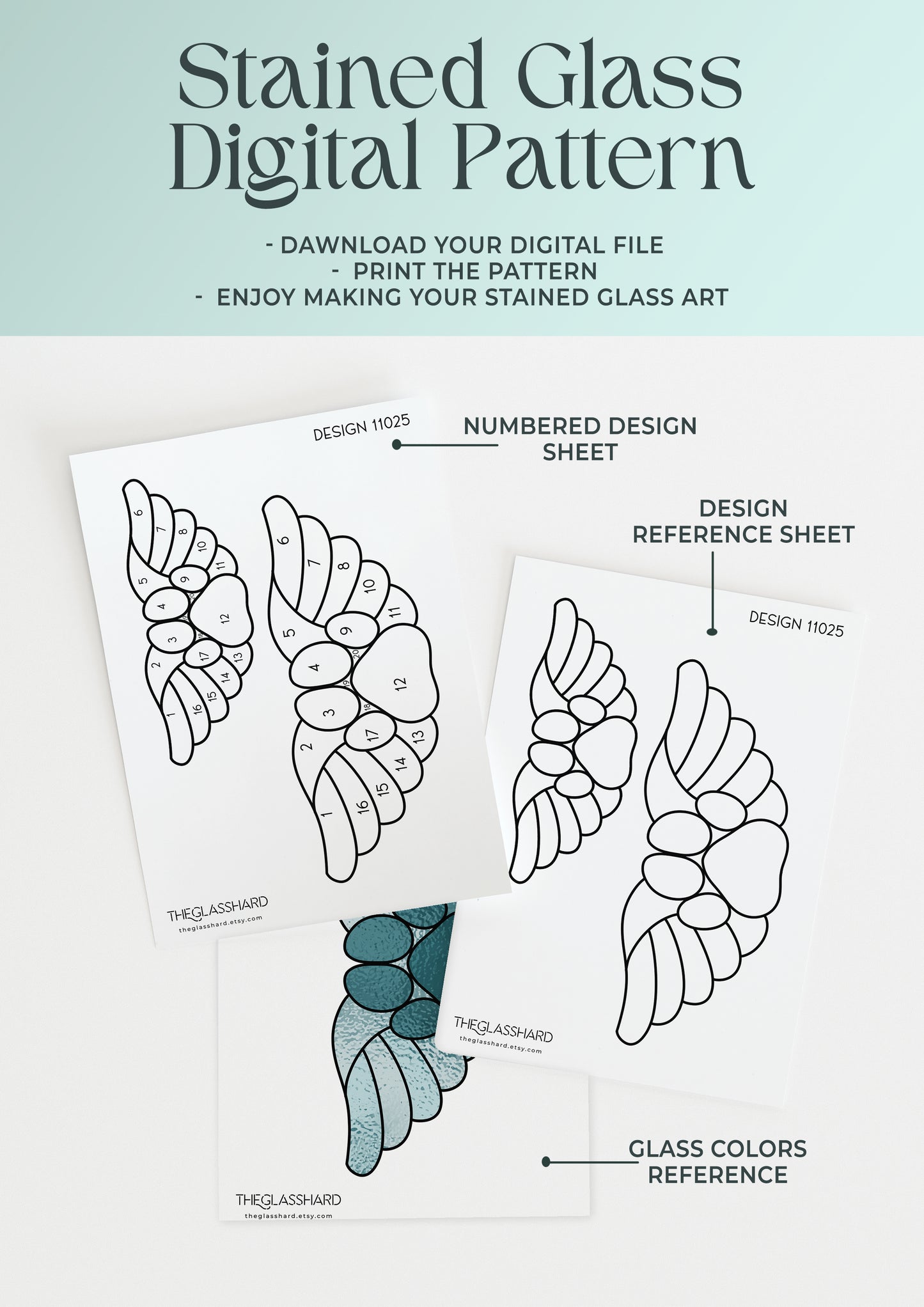 Wings Pet Paw Stained Glass Digital Pattern