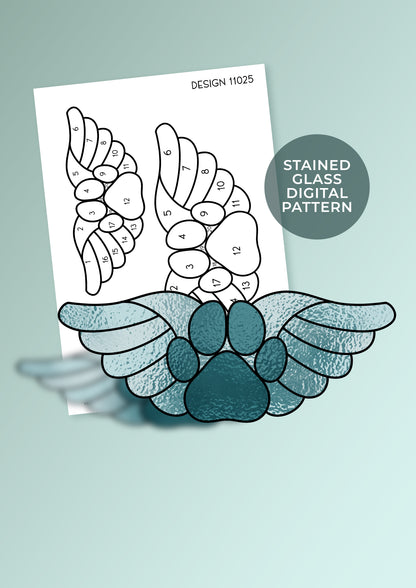 Wings Pet Paw Stained Glass Digital Pattern