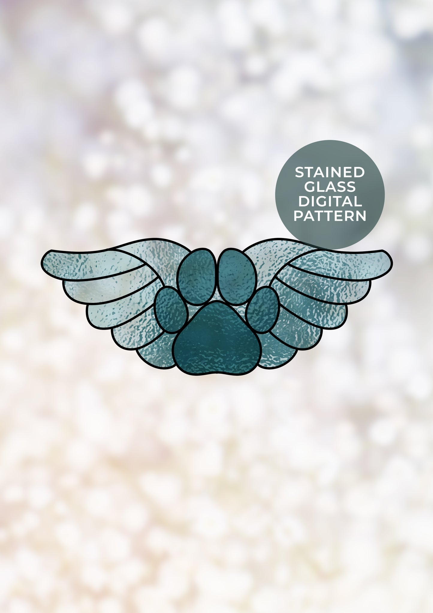 Wings Pet Paw Stained Glass Digital Pattern