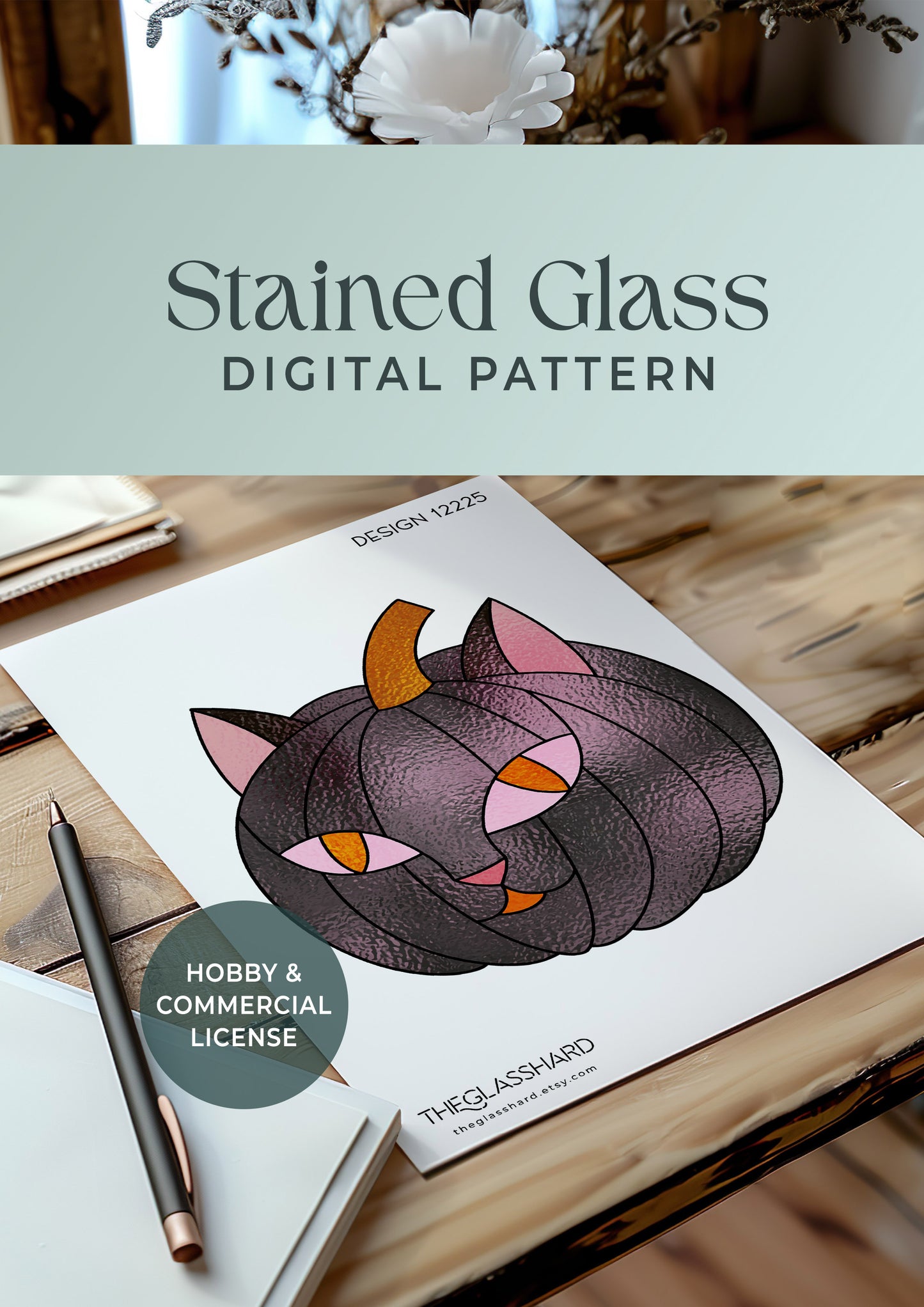 Cat Pumpkin Stained Glass Digital Pattern