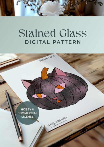 Cat Pumpkin Stained Glass Digital Pattern