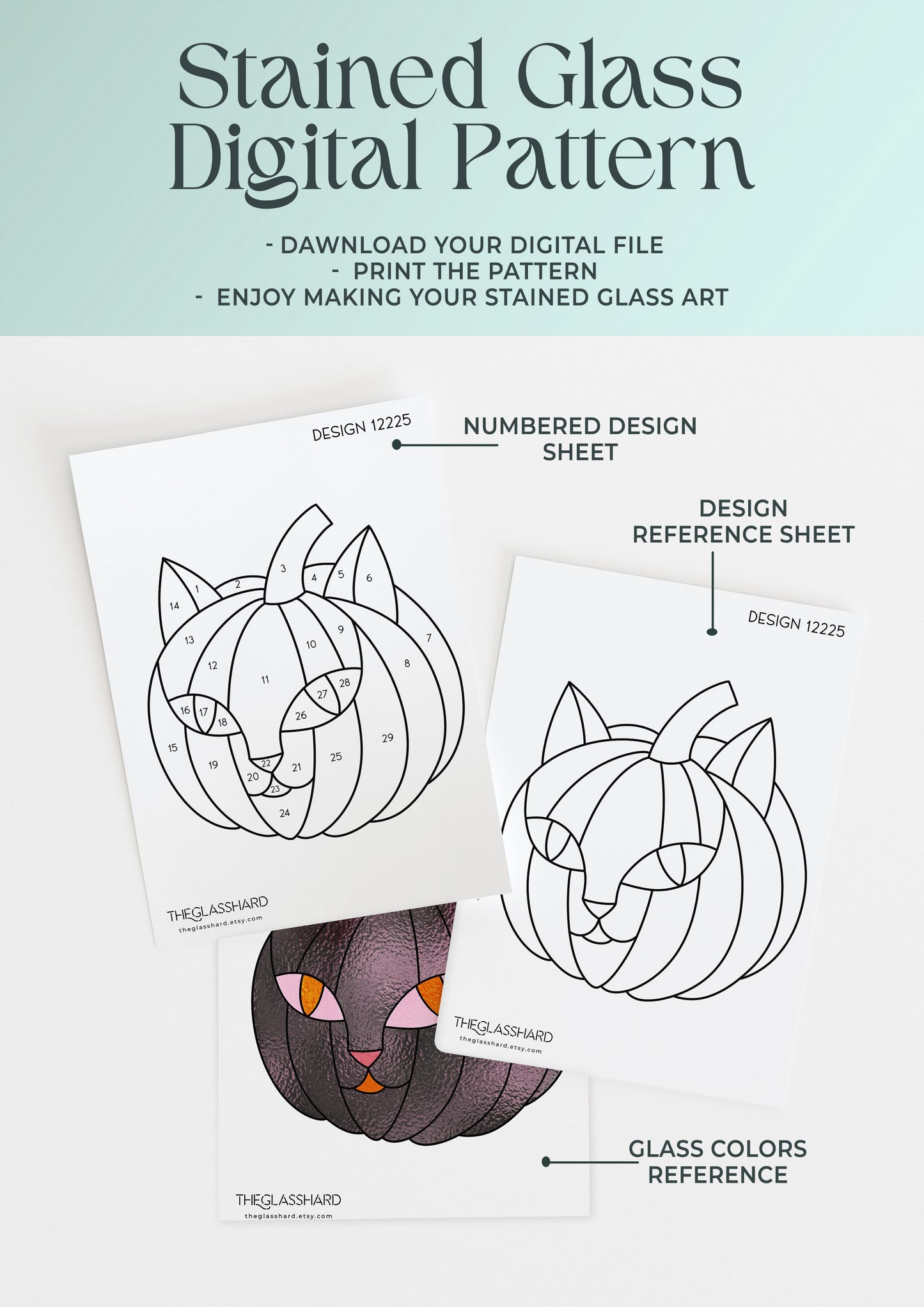 Cat Pumpkin Stained Glass Digital Pattern