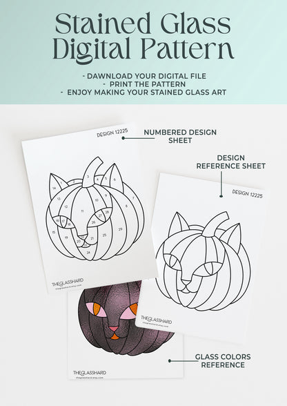 Cat Pumpkin Stained Glass Digital Pattern