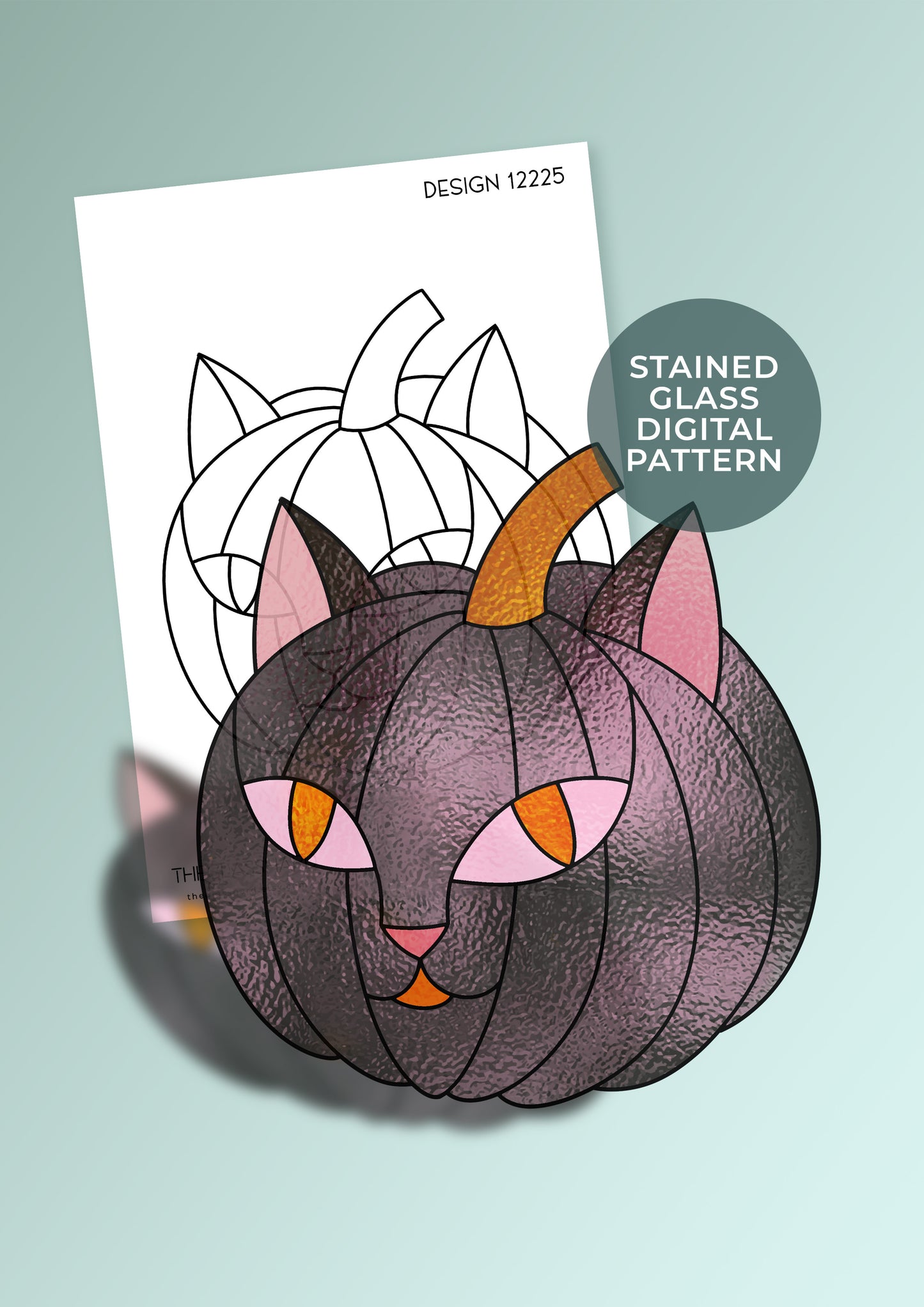 Cat Pumpkin Stained Glass Digital Pattern