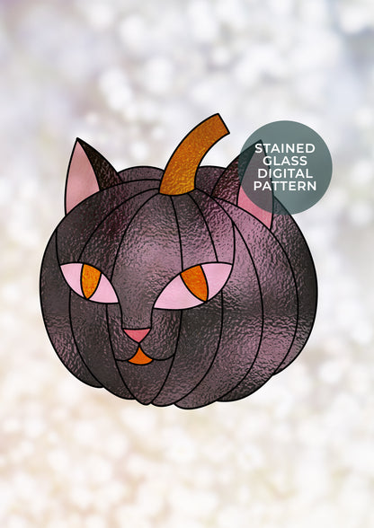 Cat Pumpkin Stained Glass Digital Pattern