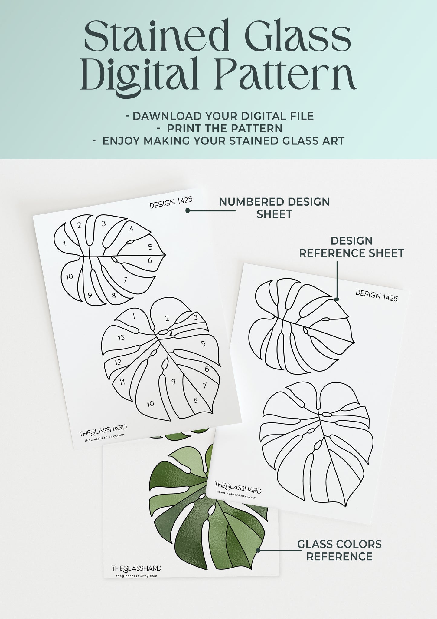 Monstera Leaves Stained Glass Digital Pattern