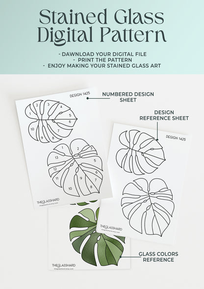 Monstera Leaves Stained Glass Digital Pattern