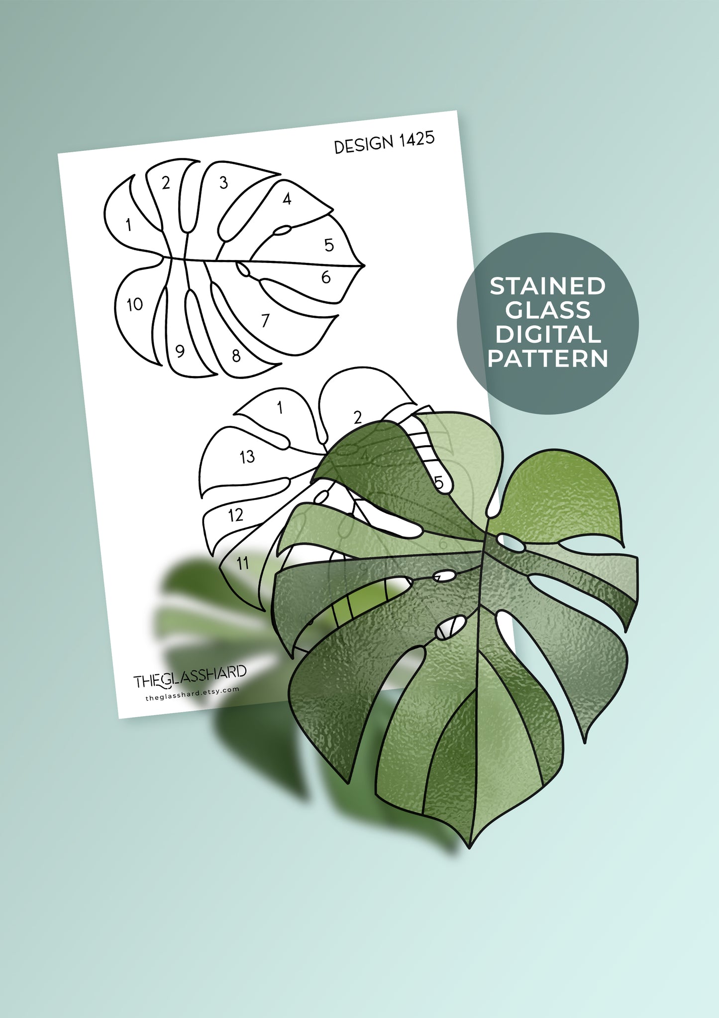 Monstera Leaves Stained Glass Digital Pattern