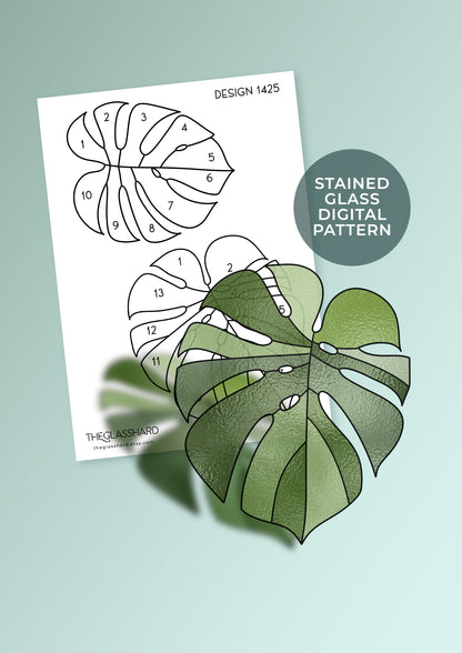 Monstera Leaves Stained Glass Digital Pattern