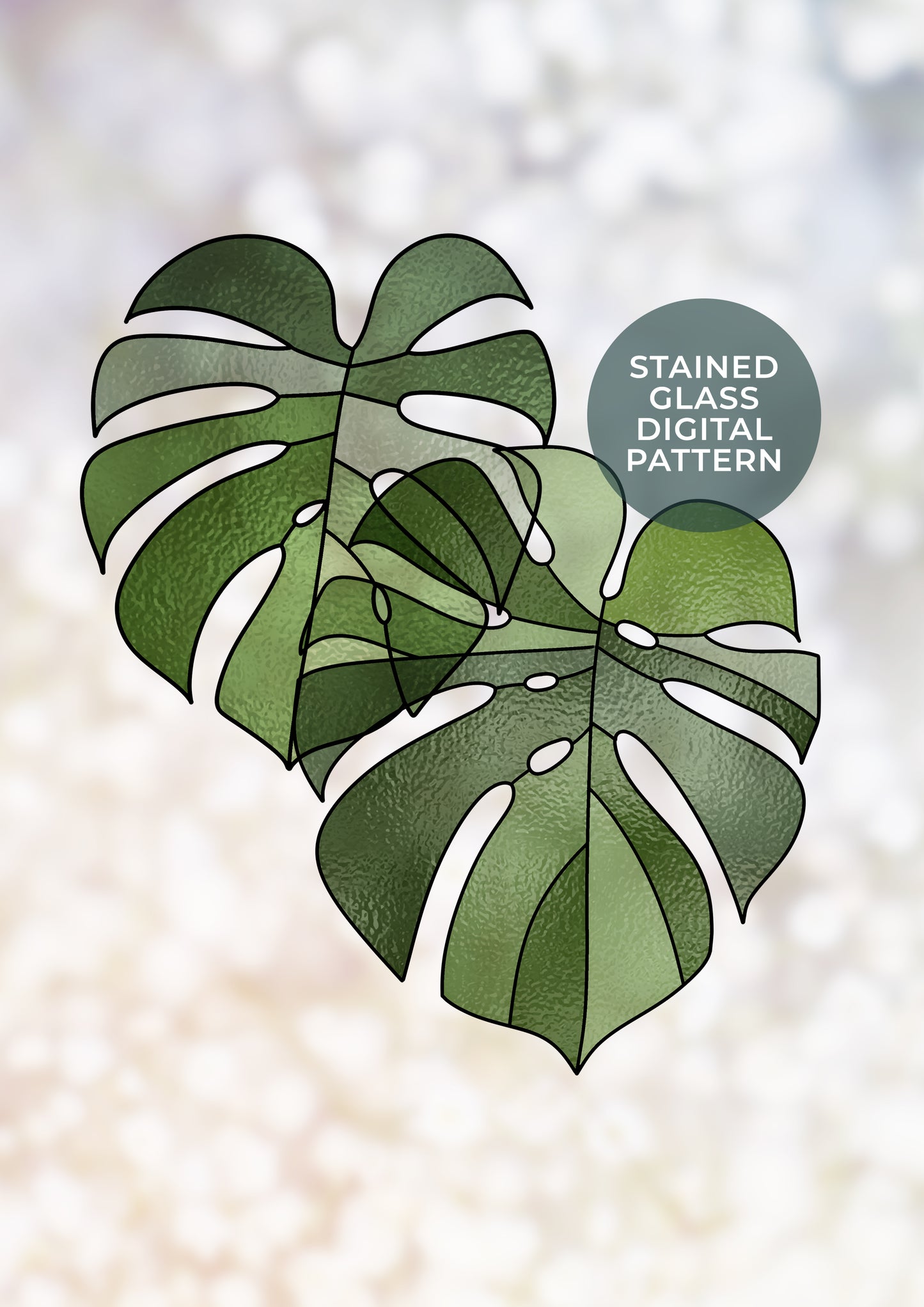 Monstera Leaves Stained Glass Digital Pattern