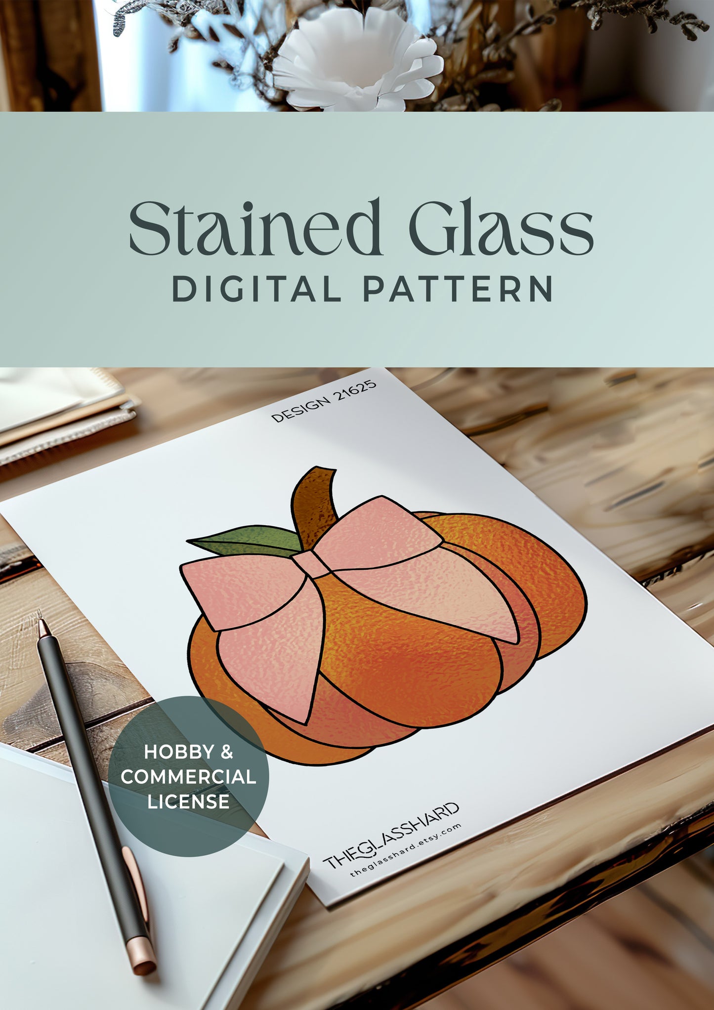 Bow Pumpkin Stained Glass Digital Pattern