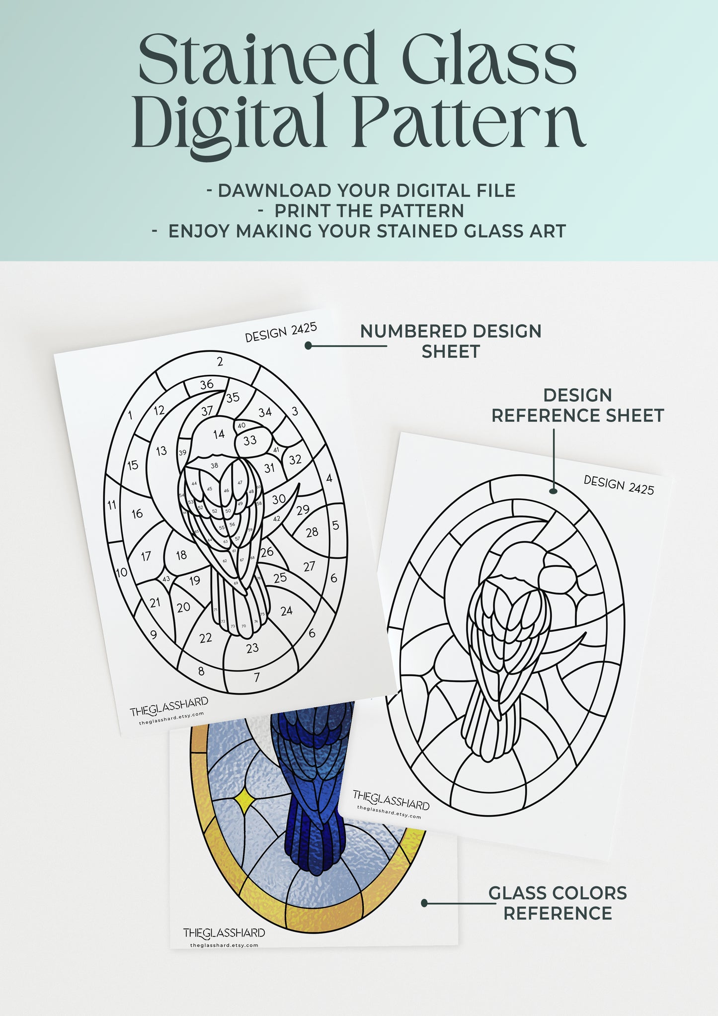 Mystical Crow Stained Glass Digital Pattern