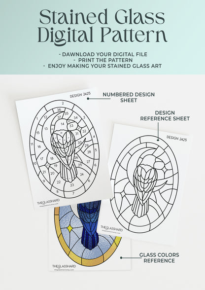 Mystical Crow Stained Glass Digital Pattern