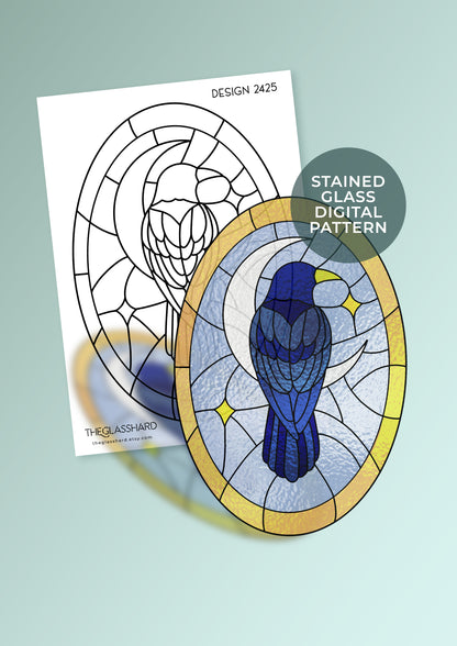 Mystical Crow Stained Glass Digital Pattern