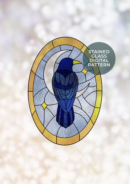Mystical Crow Stained Glass Digital Pattern