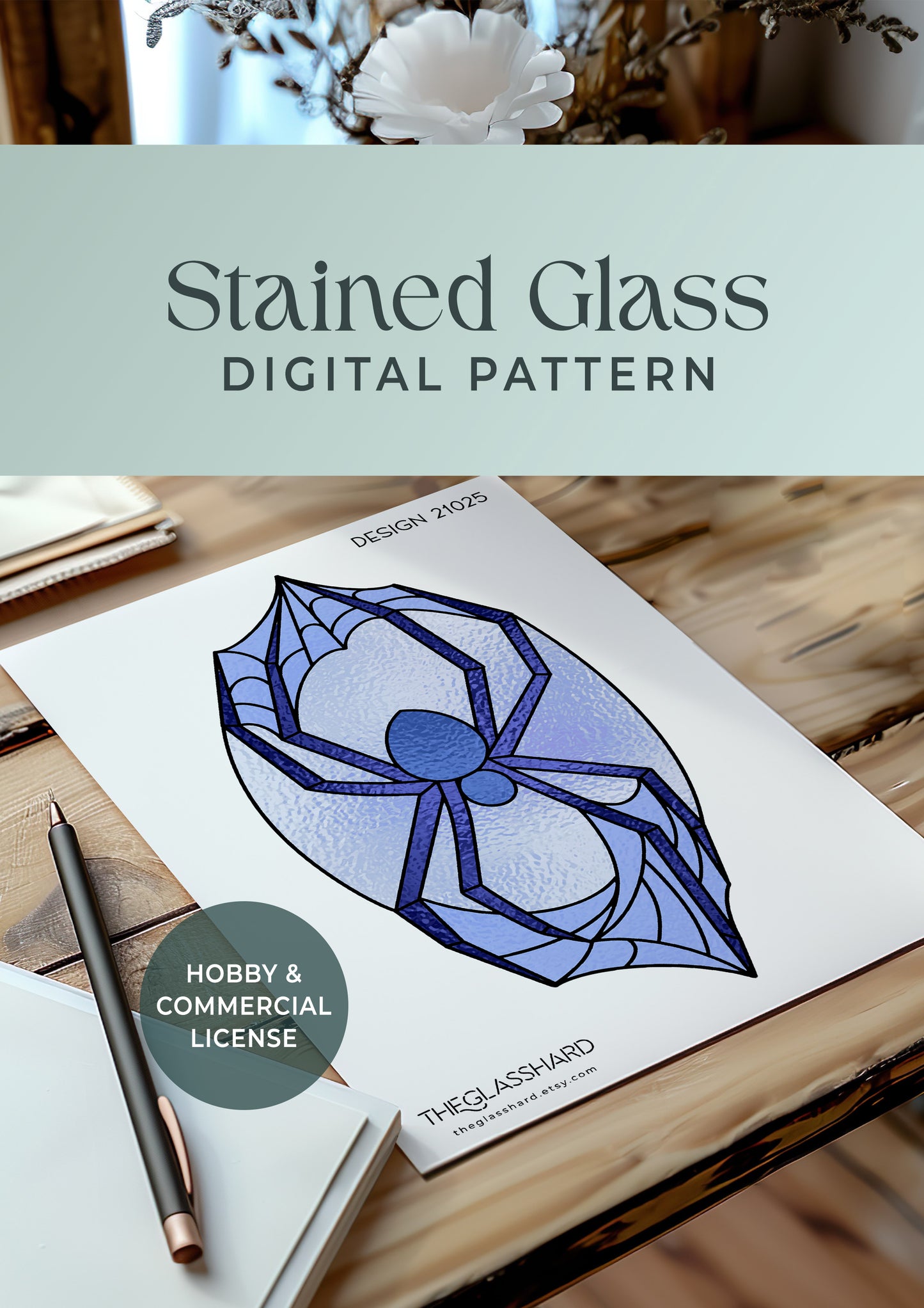 Halloween Spider Stained Glass Digital Pattern